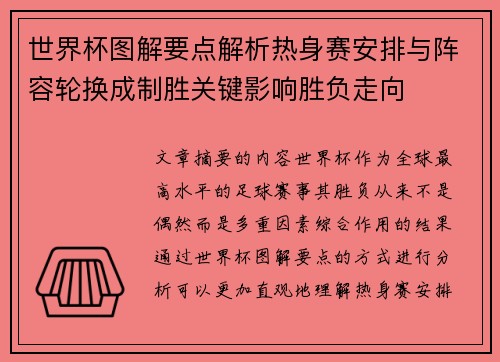 世界杯图解要点解析热身赛安排与阵容轮换成制胜关键影响胜负走向